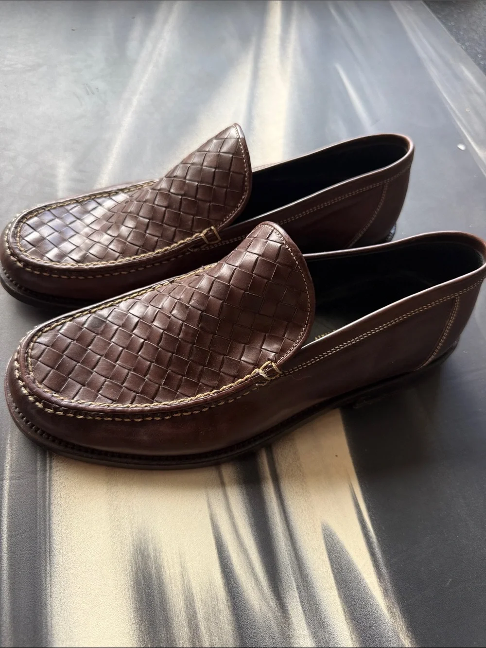 Bottega Veneta Brown Woven Leather Slip-On Loafers size 40